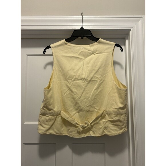 Vtg 90s Y2K Floral Embroidered Yellow Vest Womens Large Tie Back Cottage Boho - Picture 3 of 4